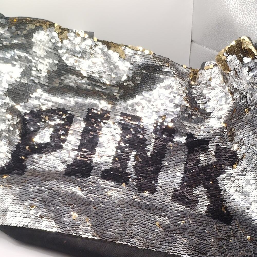 Victoria's Secret PINK Reversible Sequin Tote Bag Silver Black Large